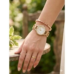 Vintage Gold Tone Watch & Enamel Bracelet Set ✨ New Battery